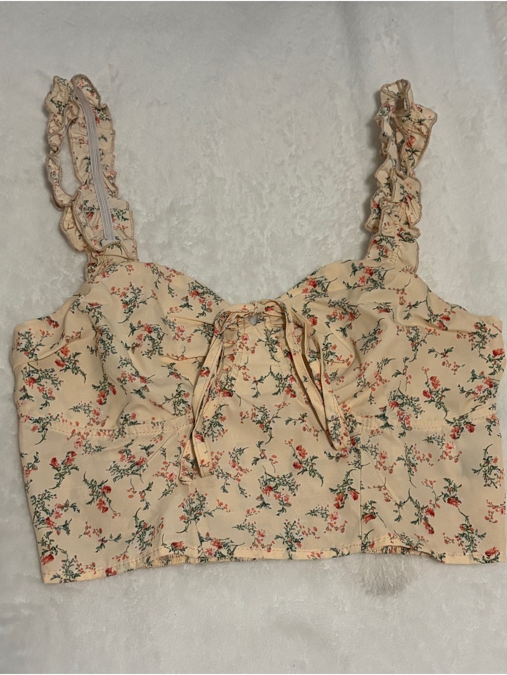 SHEIN Cream Floral Ruffle Strap Crop Cami